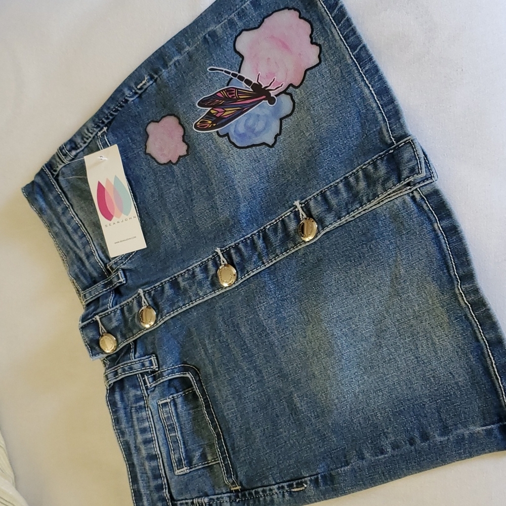 Denim Mini Jean Skirt Button Front Sz 10